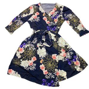 NEW w/ Tags Lularoe Michelle Wrap Dress Blue Navy Floral Fall NWT